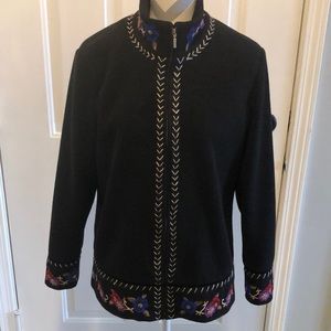 Susan Graver Coat Jacket. Embroidered collar, front, cuff & bottom. Zipper lined